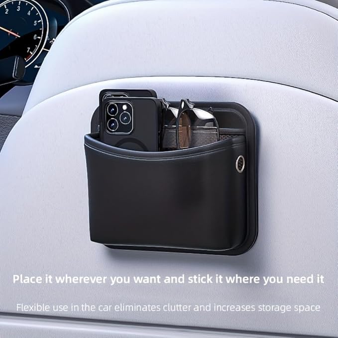 Car Seat Side Pocket Organizer - PU Leather Auto Door Console Mini Storage Bag for Keys, Phone, Sunglasses, Registration, and Documents (Black) - Image 4