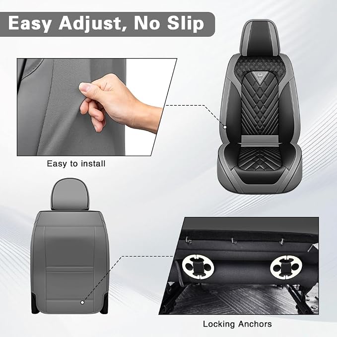 Fit for Toyota RAV4 Hybrid Seat Covers 2016-2026, Premium Leather, 360° Full Protection, Thick Padding & Memory Foam, Waterproof & Stain-Resistant Car Seat Cover Front Set (2 Seat,Gray&Black) - Image 7