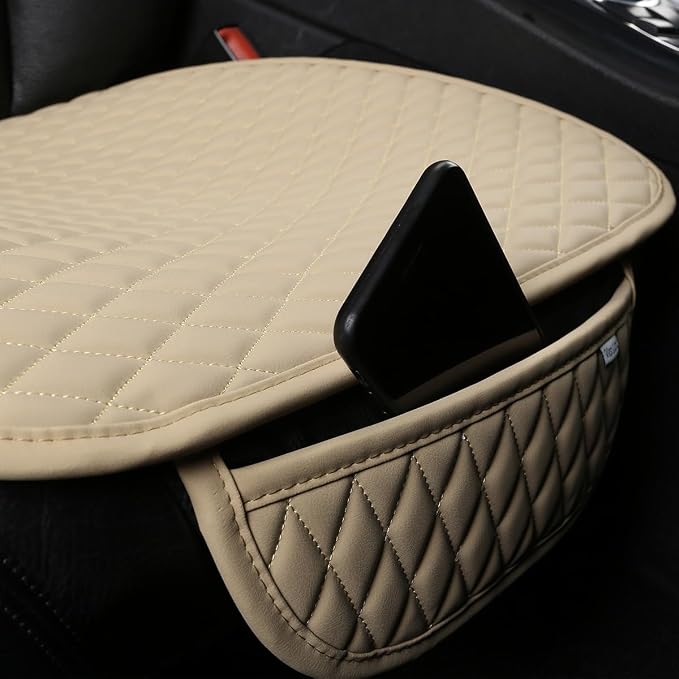 West Llama Pu Leather Car Seat Bottom Covers Protectors Include 1 Rear Bench Seat Cover Universal Fit 90% Vehicles,Beige - Image 5