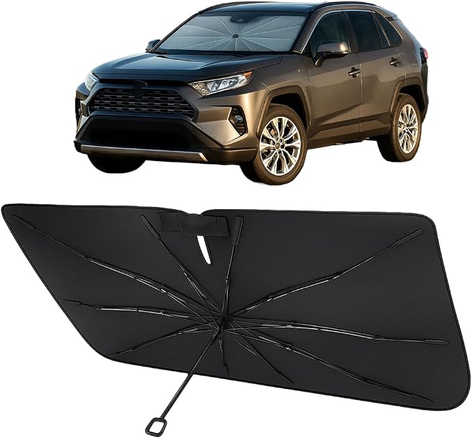 Proadsy Custom Fit Windshield Sun Shade Umbrella for 2019-2026 Toyota RAV4 | Advanced Ice Crystal Material, -54°F Cooler, Zero-Gap Sunblock, Instant Setup & Foldable Design for Summer Parking, Daily Use by Proadsy