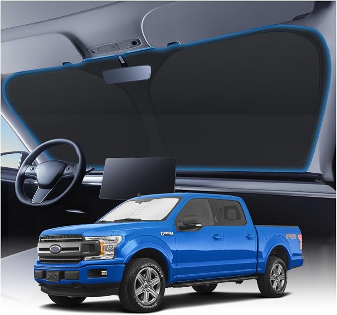 KUST Windshield Sun Shade for 2015-2026 Ford F150 Accessories (Lariat, Raptor, King Ranch) Pickup Truck Custom Fit Window Shade 4 Layers Foldable Sun Visor Protector Blocks UV Rays Keep Car Cooler by KUST