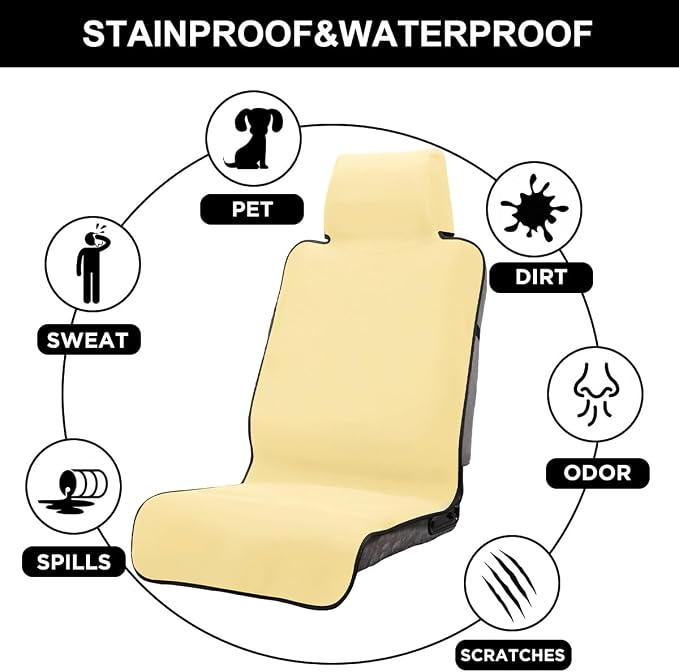 Neoprene Waterproof Car Seat Cover, Pale Yellow 1pc, Non-Slip | Car Seat Protector, Sweat-proof, Universal Fit SUV & Truck, Machine Washable, For Gym, Yoga, Pets, Workout, Beach, Swimming - Image 5