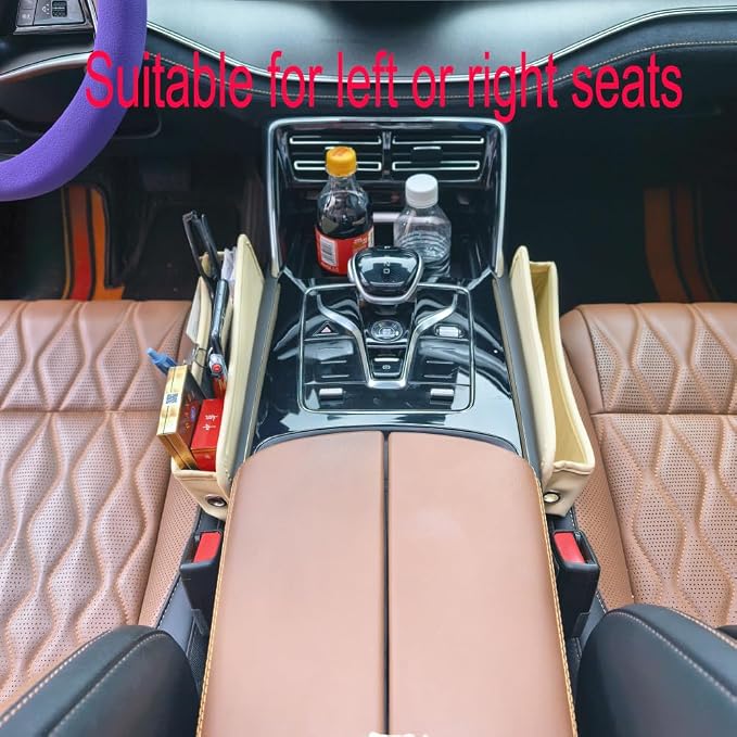 Seat Gap Organizer Car Seat Console Organizer Front Seat Side Storage Bag Center Console Side Pocket Car Seat Crevice Storage Seat Gap Filler Between Seat Storage Pouch（Beige） - Image 5
