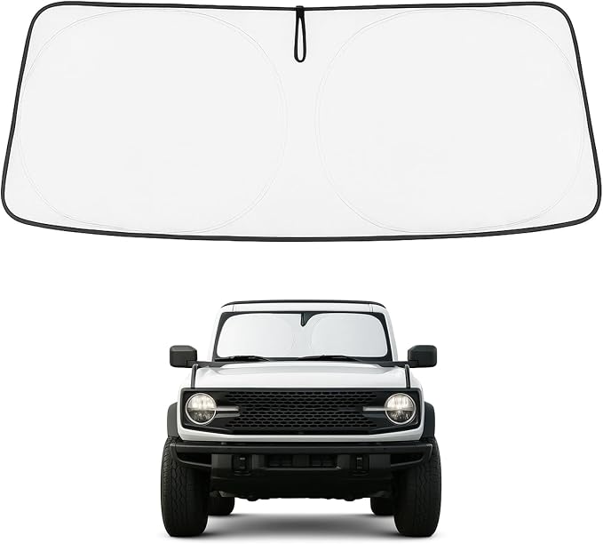 Proadsy Custom Fit 2021-2026 Ford Bronco Windshield Sun Shade, Blocks Heat | 240T Heat Shield, Drops Temp 54°F, Blocks 99% UV, Prevents Dashboard Cracking, Summer Parking & Beach Trips, Easy Twist-Fold by Proadsy