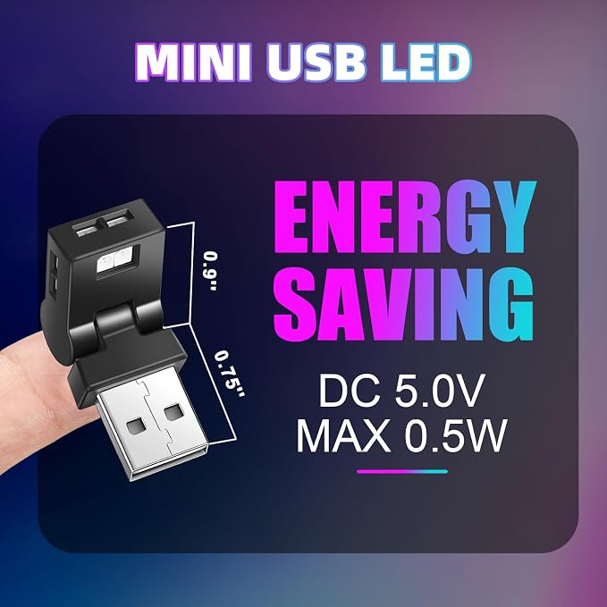 Frienda 2 Pcs Mini USB Light Car LED Interior Light, USB-A | 5v RGB Foldable Lighting, Adjustable 8 Color and Brightness, Smart USB Night Lamp for Cars Laptop Keyboard - Image 5