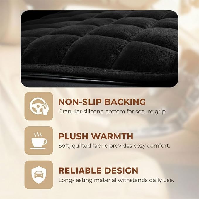 YoRise Car Seat Cushion, Car Driver Seats Protector Cover (Black) | Soft Plush Auto Seat Pad with Storage Pocket, Car Seat Cover with Non-Slip Rubber Bottom, Winter Vehicle Accessory - Image 4