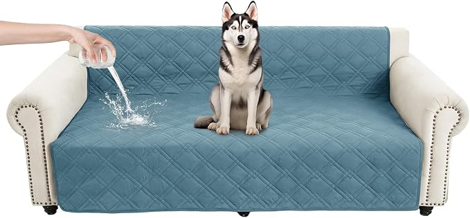 100% Waterproof Washable Dog Blanket，Gray Blue+Apricot 52"x82" | ,7-Layer Reversible Couch Covers for Dogs Met for Sofa Furniture Car Camping by Unknown
