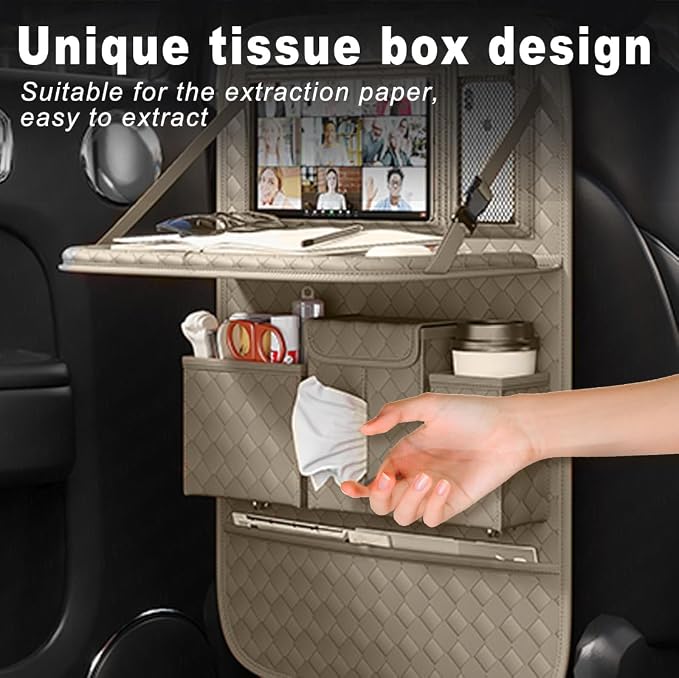 XDV Car Seat Organizers,Multi-functional Back Seat Protectors, Storage Pouches, and Tray Holders (for Cars, Kids, Seat Back and Rear Seats) (Woven Beige, 2 Pcs) - Image 7