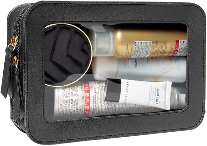 Clear Makeup Bag, Black Travel Makeup Pouch Toiletry Bag for Women Waterproof Small Cosmetic Bag Case Small Make Up Bag with Zipper Car Organizer Car Essentials for Women Men by FFpaw