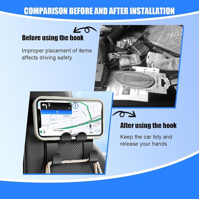 Car Headrest Cup Holder for Back Seat, 2PCS 3 in1 Multifunctional Vehicle Backseat Phone Organizer, Large Capacity Auto Handbag Storage Hook Hanger, Universal for SUV RV Truck - Image 4