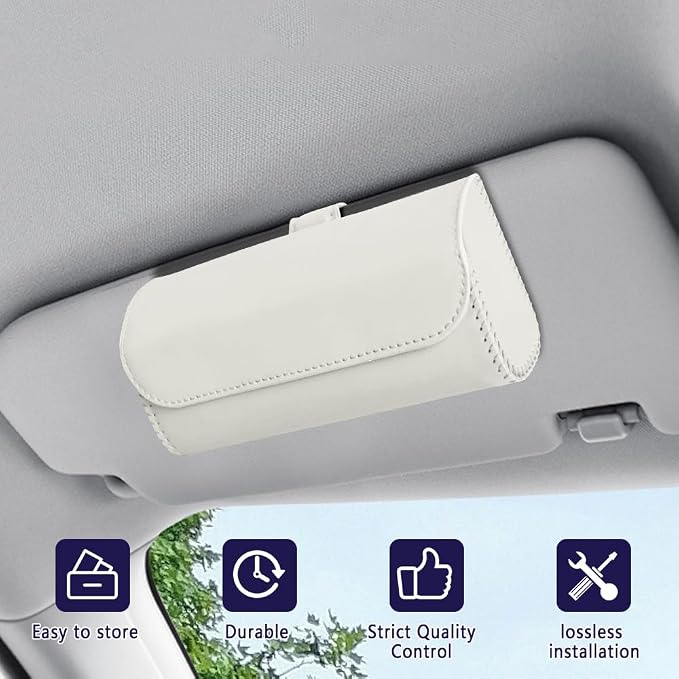 Sunglasses Holder for Car Sun Visor, Sunglass Organizer for Car, Magnetic Leather Eyeglasses Protective Storage Case, Waterproof Glasses Organizer Visor Accessories for Vehicles (White) - Image 7