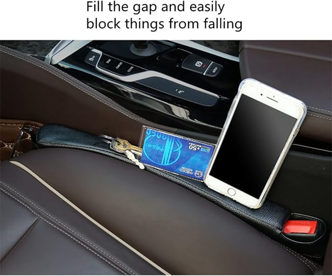 Tumecos Car Seat Gap Filler Pad PU Leather Console Side Pocket Organizer with One Cup Holder for Cellphone Wallet Coin Key 2 Pcs (Black+Red Surface) - Image 6