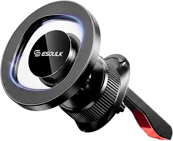 Magnetic Car Phone Mount Air Vent Holder wtih Metal Ring | Strong Magnetic Hold, Magnetic Case Compatible, Adjustable Angle, Secure Air Vent Clip, Clear Windshield View by Esoulk