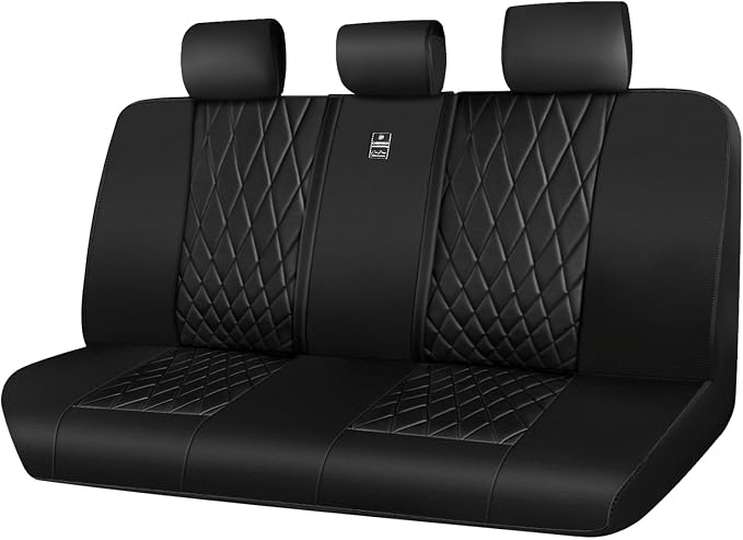 CAR PASS Luxury Faux Leather Rear Bench Car Seat Covers, Waterproof Anti Slip Back Seat Covers, Deluxe Automotive Backseat Cover Universal Fit for Most Cars Sedan SUV Pickup Truck (All Black) by CARPASS