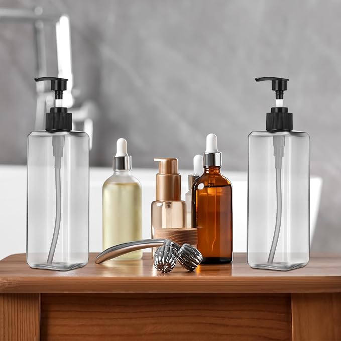Didaey 8 Pcs Grey Plastic Bottles with Pump 16 oz Refillable Shampoo Dispenser Empty Body Wash Soap Conditioner Lotion Bottles for Bathroom, Kitchen Sink, Hotel, Salon, Cosmetic - Image 6