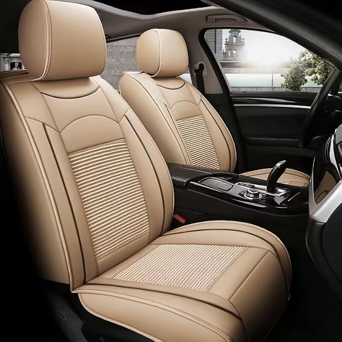 for car seat Covers Non-Slip （E.g, for Tesl,for Mercedes-Benz,for BMW,for Audi, for Ford, for Honda, for Nissan,for Toyota,for Chevrolet,for Jeep.. (Beige & Ice Silk) - Image 4