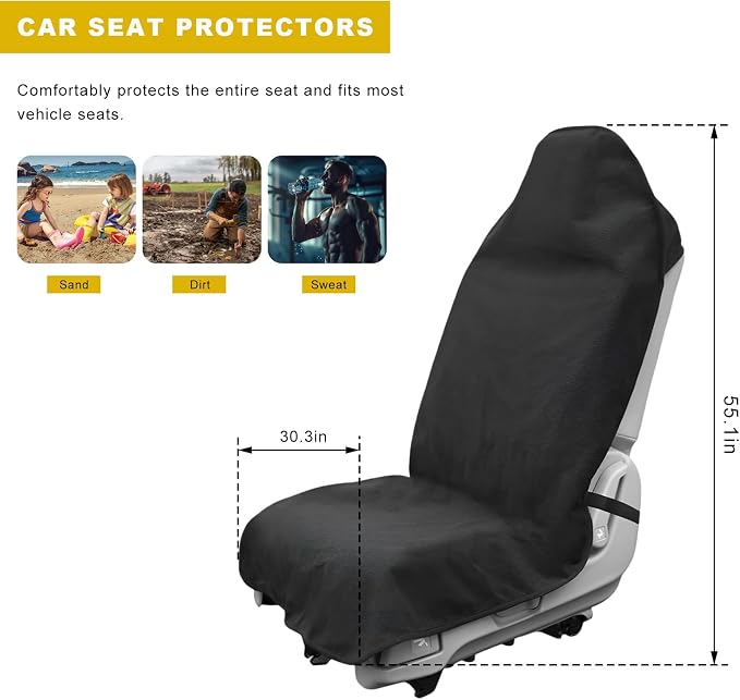 Car Towel Seat Cover, Waterproof Sweating Auto Front Seat Protective Cover, Non-Slip Washable Carseat Protector for Post Gym Workout Running Swimming, Car Accessories (Black) - Image 2