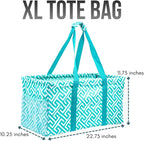 Extra Large Utility Tote Bag - Oversized Collapsible Reusable Wire Frame Rectangular Canvas Basket With Two Exterior Pockets For Beach, Pool, Laundry, Car Trunk, Storage - Geometric Teal - Image 4