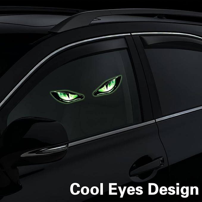 Eye-Shaped Wireless LED Lights for Car (Green) | Solar Powered & Rechargeable Car Lights Interior with Vibration Sensor, Automotive Ambient Light for Door Windows - Image 2