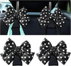 Mandark 2PCS Bow Car Headrest Hooks for Bags, Black/Polka Dot | PVC construction, clip-on installation keeps items off the floor, fits most cars, SUVs, and trucks, car interior accessories by Unknown