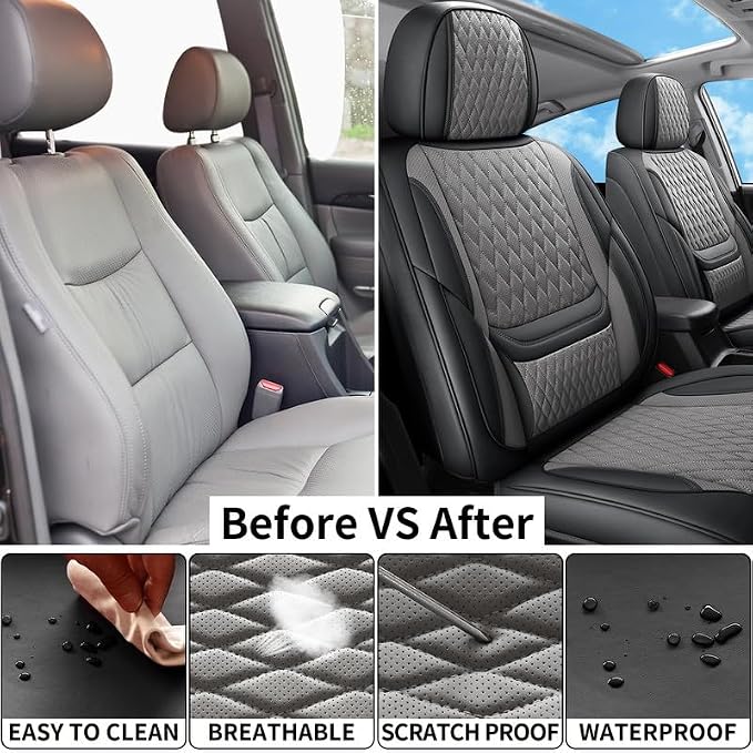 Front Seat Covers Custom Fit for Lexus ES350 2007-2026, Black&Gray | Lumbar Support, Luxury Faux Leather, Breathable, Anti-Slip, Airbag Compatible, Waterproof, Car Seat Protectors, 1 Row 2 Seats - Image 5