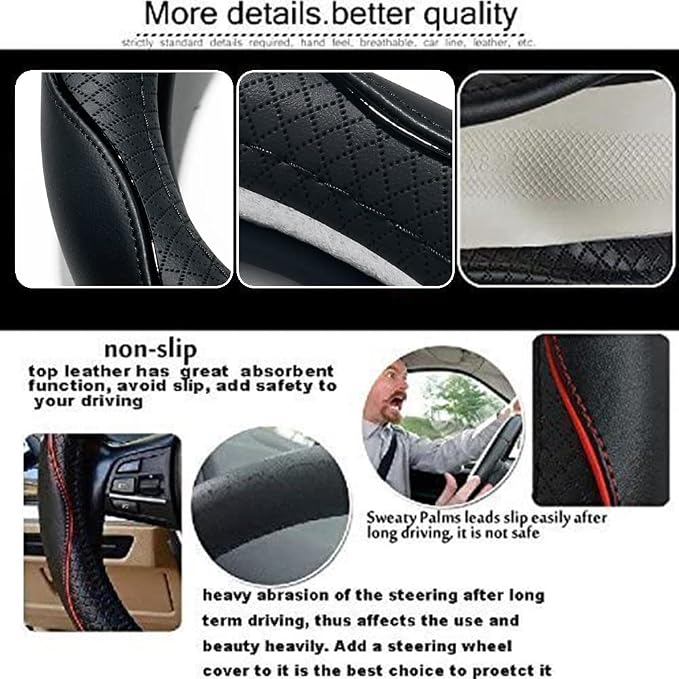 Car Steering Wheel Cover, Anti-Slip, Safety, Soft, Breathable, Heavy Duty, Thick, Full Surround, Sports Style (Black) - Image 5