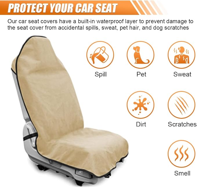 ZIMISI Waterproof Car Seat Cover Towel, Non-Slip Car Seat Protector for Gym Workouts, Running, Swimming, Beach & Hiking, Universal Sweat Towel Cloth for Cars, SUVs, Trucks (Beige) - Image 4