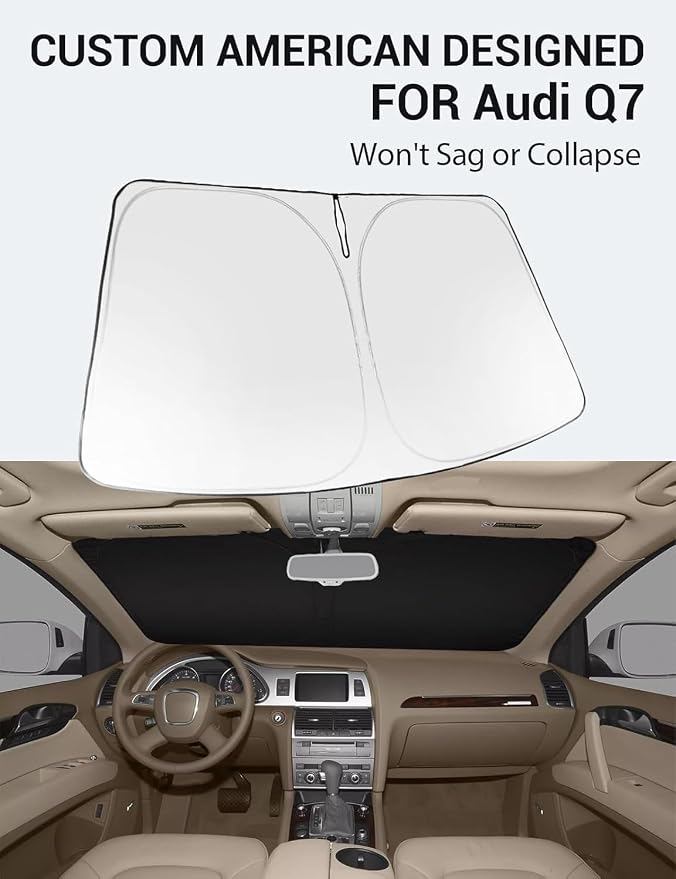 Proadsy Custom Fit 2007-2015 Audi Q7 Windshield Sun Shade, Blocks Heat | 240T Heat Shield, Drops Temp 54°F, Blocks 99% UV, Prevents Dashboard Cracking, Summer Parking & Beach Trips, Easy Twist-Fold - Image 2