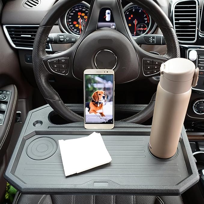 CYDZSW Car Steering Wheel Tray for Eating Food,Steering Wheels Desk Road Trip Essentials for Adults,Car Table Food Trays Organization,Cars Cool Interior Gadgets Accessories(Black) - Image 2