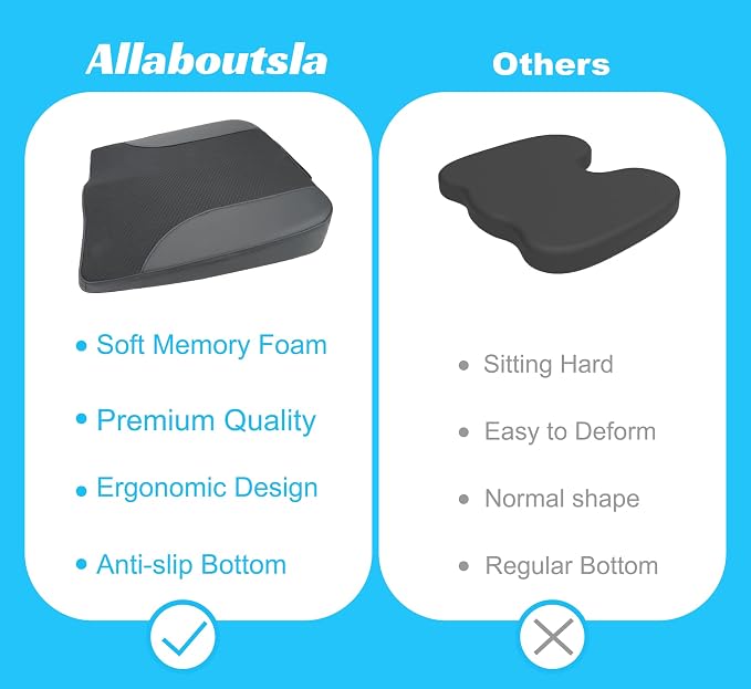Allaboutsla Car Seat Cushion, Car Seat Cushions for Long Driving | Comfortable Memory Foam Driver Seat Cushion, Automotive Seat Cushions, Butt Pillow for Car,Truck, Office Chair, Black - Image 8