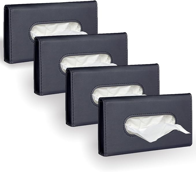 4Pack Car Tissue Holder, Sun Visor Napkin Holder, Premium PU Leather, Car Mask Holder for Sun Visor Vehicle, with Tissue Refill, Black by Langmeil