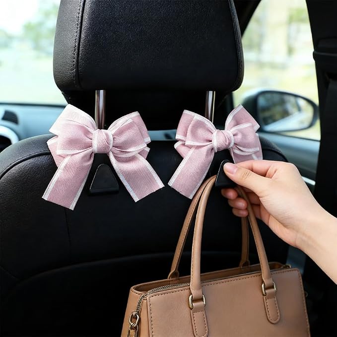 2PCS Car Seat Headrest Hooks, Car Purse Hook, Cute Bow Knot Vehicle Seatback Hanging Storage Organizer, Auto Seatback Decor Organizer Hanger for SUV Truck (Pink) - Image 6