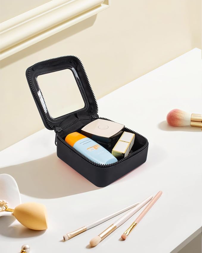 Small Clear Makeup Bag for Women, Mini Silicone Pouch Travel Cosmetic Case Waterproof Clear Make Up Pouch Purse with Zipper Cute Toiletry Bags for Traveling Car Organizer Travel Essentials (Black) - Image 4