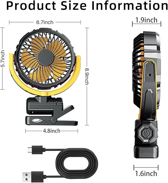 Car Clip on Fan for Sun Visor Handle, 2000Mah Rechargeable Battery Powered Usb Fans That Blow Cold Air, Portable Car Cooling Fan for Cars without Ac, for Vehicle, Van, Suv, Rv, Truck, Yellow - Image 9