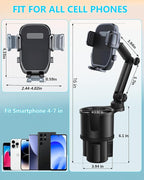 2-in-1 Cup Phone Holder for Car, 360° Adjustable Car Phone Mount | Anti-Slip Phone Cup Holder Long Arm, Fits 2.5–4" Cup Slots, Stable Holds Phones & Large Bottles, Compatible iPhone 17/16 Pro - Image 5