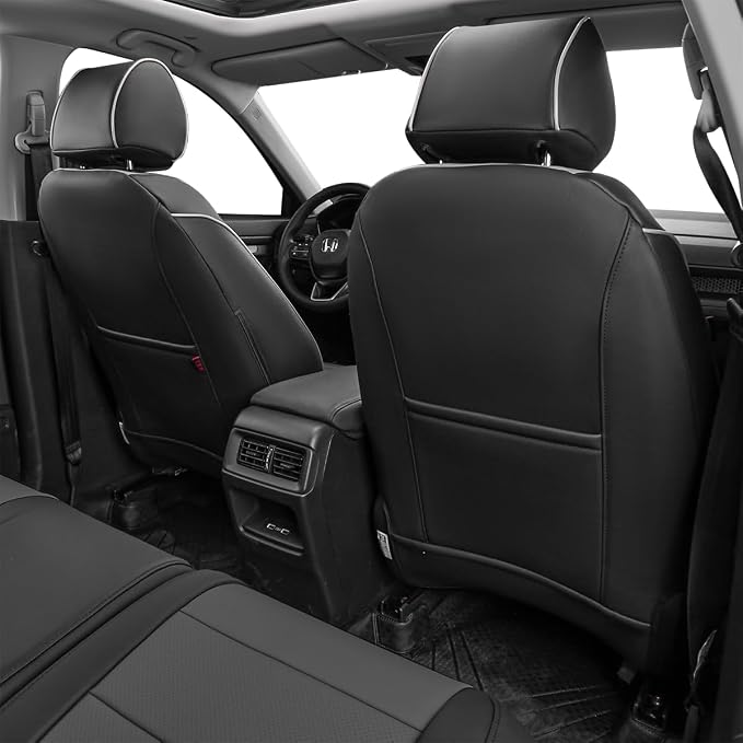EKR Car Seat Covers for Honda HRV 2019-2022,Leatherette Full Set | Custom Fit for Honda HRV LX 2019-2022 Factory-Like Fit,360°Protection,Faux Leather(Black/Gray) - Image 3