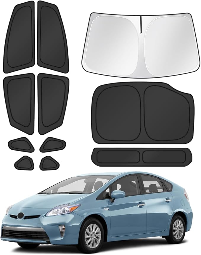 Canvcle Window Shades for 2010-2015 Toyota Prius Hatchback Accessories Windshield Sun Shade Side Rear Window Covers Sunshade Sun Visor Shield Privacy Protection for Camping Keep Car Cool Black 11PCS by Canvcle