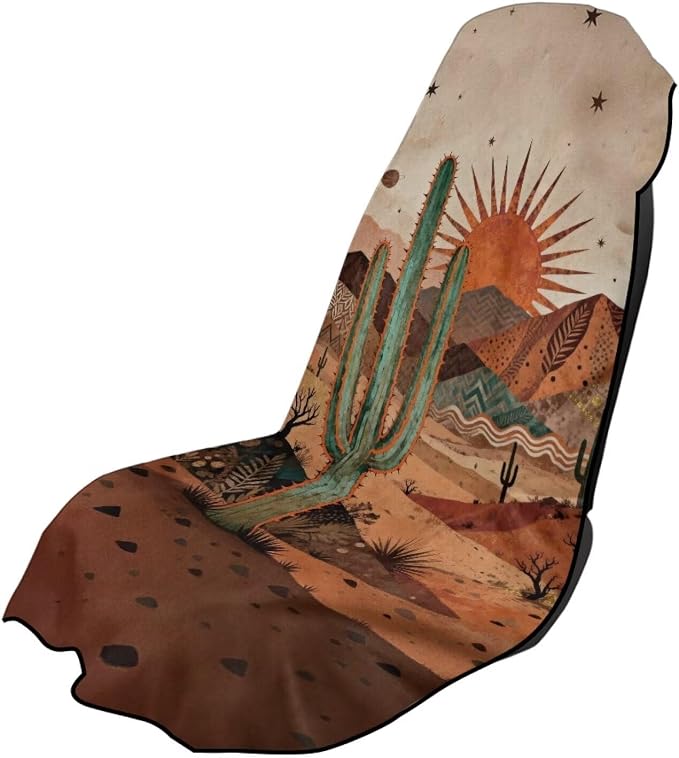 SEANATIVE Car Towel Seat Covers Auto Seat Towel Protector - Sweat Absorber for Family Road Trips Sports Swimming Hiking, Bohemian Desert Cactus Automotive Seat Protector Car Interior Accessories by SEANATIVE