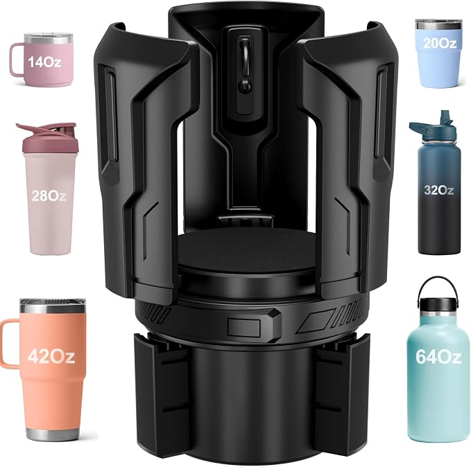 Cup Holder Expander (Adjustable Holder & Base, Auto-Fit Hold, One Button Open), Car Cup Holder Expander for Yeti, Hydro Flask, Nalgene, Owala, Bottles in 2.6"- 4.8" (Black,1 Pack) by Zeyitian