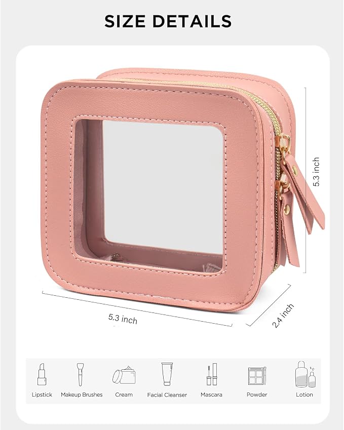 Mini Clear Sunscreen Bag Pouch for Beach Bag, Personalized Waterproof Sun Makeup Bag For Pool,Beach Toiletry Cosmetic Bag Preppy Beach Summer Vacation Essentials Bag (Pink, Mini-Clear) - Image 2