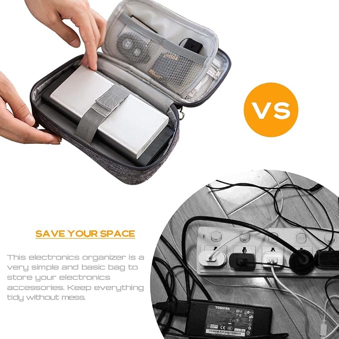 Electronic Organizer Bag Cable Organizer Travel Cord Organizer Case Pouch Portable Carrying Case for Charger Hard Drive Earphone USB SD Card (Grey) - Image 2