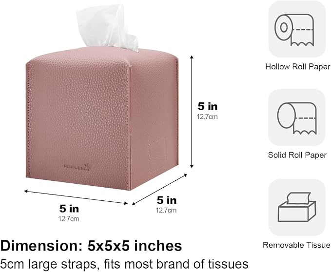 Tissue Box Cover 5X5X5'' PU Leather Tissue Holder Square Tissue Cube Box Organizer for Bathroom Vanity Countertop, Car, Night Stands, Office, Home, Kitchen (2Pack, Pretty Pink) - Image 5