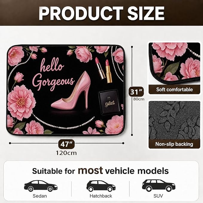 Car Trunk Mat for SUV, 31"x47" Hello Gorgeous Pink Cargo Liner Protector | All Weather Universal Cargo Liners for Dogs, Car Accessory for SUVs/Sedan/Wagons, Durable Non-Slip Washable Rear Cargo Mat - Image 2