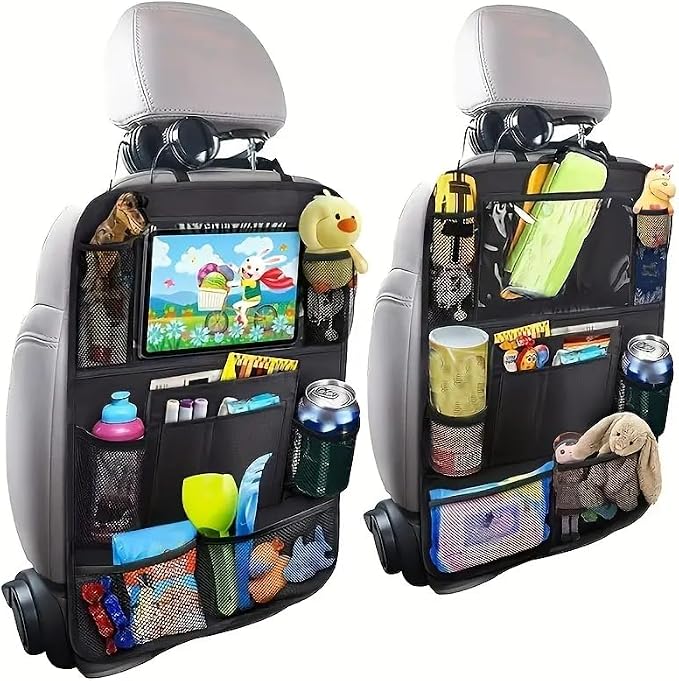 Car Backseat Organizer, Kids Seat Pockets, Back Seat Protector, Durable Strong Straps, Touchable Tablet Holder, Easy Wash, 10 Storage Pockets, 2 Pack Set - Image 2