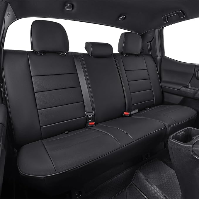 EKR Tacoma Back Seat Covers Custom for Toyota Tacoma (Hybrid) 2024 2025 2026 Double cab TRD Sport,TRD Off-Road,Limited,Trailhunter- Second Row Only,Faux Leather(Black) by EKR