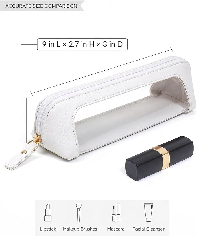 Clear Pencil Case Pouch,PVC Small Makeup Bag for Purse (Slim, Beige) | Waterproof PU Leather Portable Makeup Bag for Purse Holder with Transparent Window,Gifts for GIRLS BOYS - Image 6