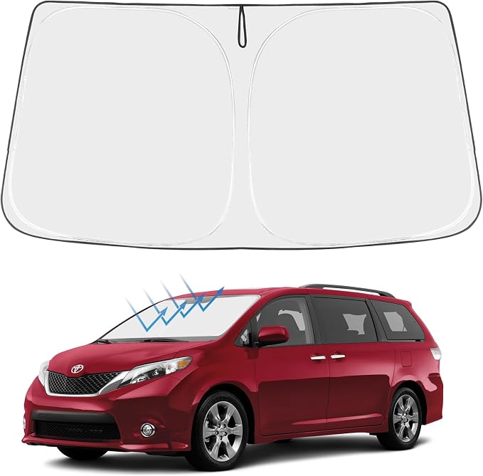 Proadsy Custom Fit Car Windshield Sun Shade for 2011-2020 Toyota Sienna | 240T Heat Shield, Drops Temp 54°F, Blocks 99% UV, Prevents Dashboard Cracking, Summer Parking & Beach Trips, Easy Twist-Fold by Proadsy
