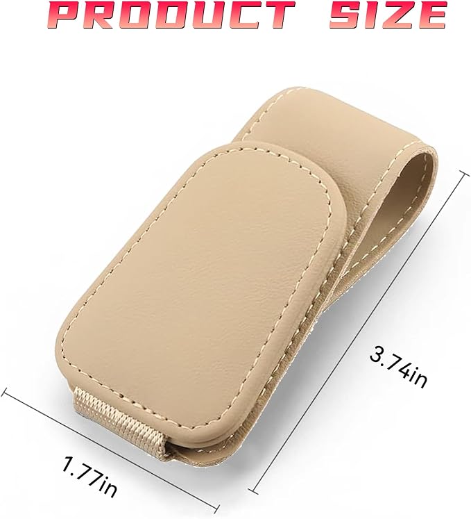 Magnetic Leather Car Visor Sunglass Holders, Beige | flip-open design, holds eyewear tickets or cards, tool-free mounting, fits most cars and trucks, car interior accessories - Image 2