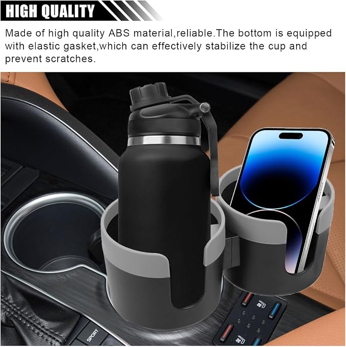 Car Double Cup Holder Extender, 2-in-1 Car Cup Holder Adapter with Adjustable Base, Universal Multifunctional Cup Holder Organizer for Beverage, Snack, Cup, Bottle Storage (Grey) - Image 3