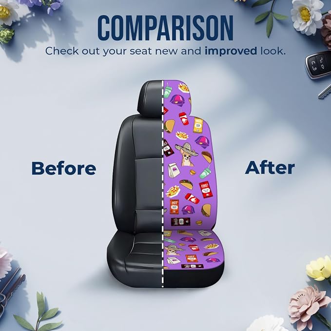 GENANY Taco Dog Car Seat Covers, 2-Piece Front Seat Set | 2-piece polyester front seat cover set, each 49.5 x 19.6 inches, with adjustable straps and hooks - Image 7